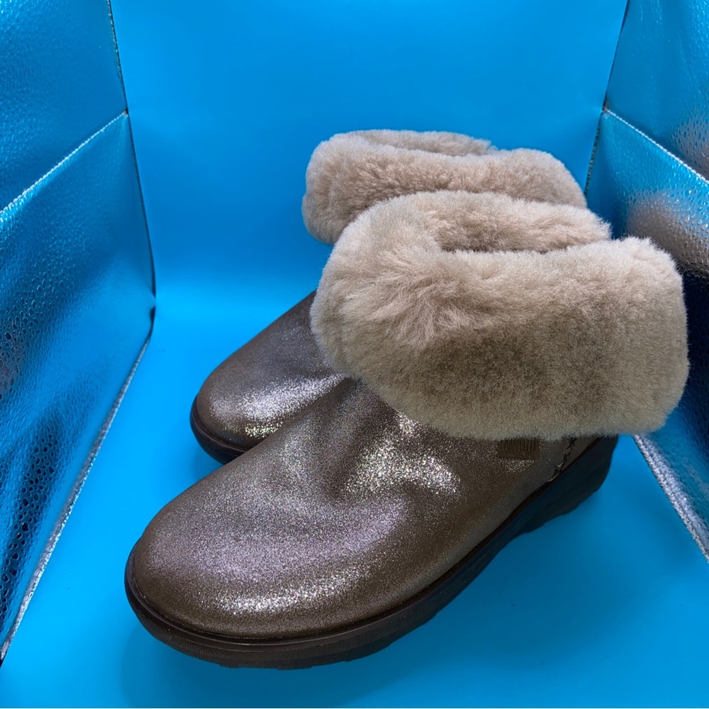 FitFlop MUKLUK SHORTY III Ladies Comfortable  Brown Shimmer Ankle Boots, Sz. 5US